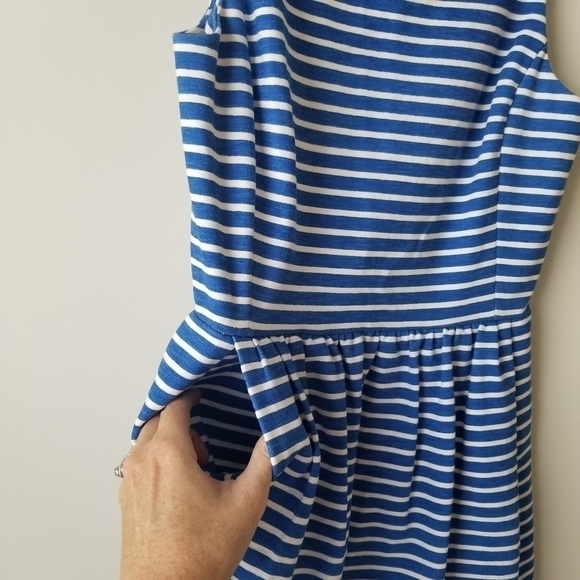 J Crew Blue/White Striped Pleated Ponte Mini Dress with Pockets Size XS - Picture 12 of 13